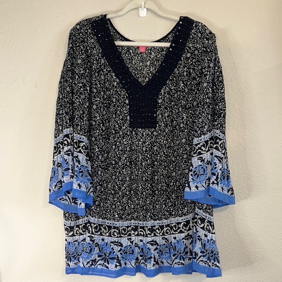 Black and White Embellished 3/4 Sleeve Tunic - Picture 1 of 8